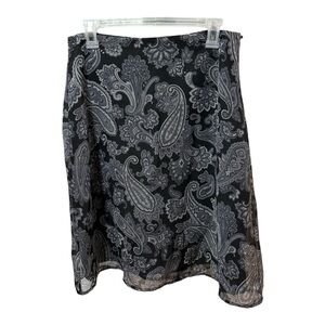 Villager Petite Black Paisley Midi Skirt Sheer Overlay Indie‎ Sleaze